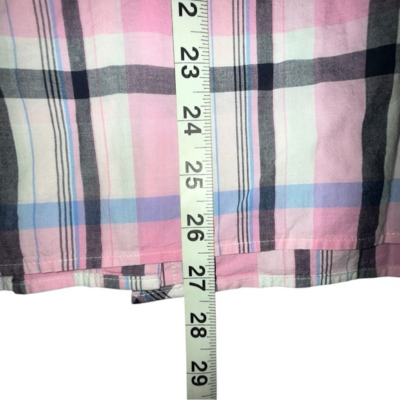 TALBOTS CLASSIC COTTON SHIRT - SERENITY GREY PLAID / PINK Women’s Large - Picture 9 of 13